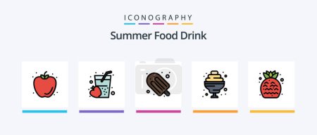 Téléchargez les illustrations : Summer Food Drink Line Filled 5 Icon Pack Including grapes. food. drink. bunch of grapes. holiday. Creative Icons Design - en licence libre de droit
