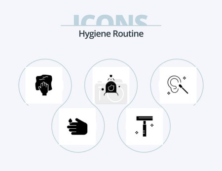 Téléchargez les illustrations : Hygiene Routine Glyph Icon Pack 5 Icon Design. buds. wash. cleaning. shower. scrub - en licence libre de droit