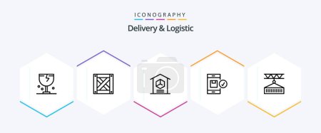 Illustration for Delivery And Logistic 25 Line icon pack including device. check. application. product - Royalty Free Image