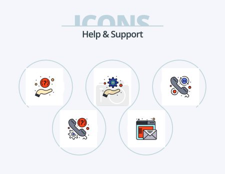 Téléchargez les illustrations : Help And Support Line Filled Icon Pack 5 Icon Design. management. gear. online. content. information - en licence libre de droit