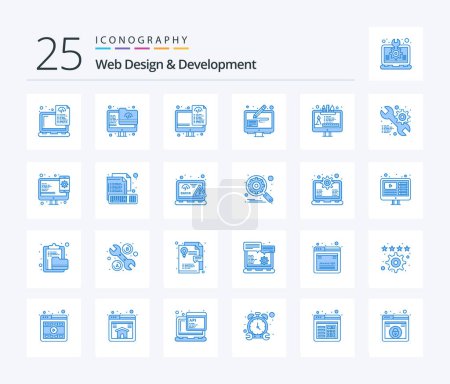 Téléchargez les illustrations : Web Design And Development 25 Blue Color icon pack including design. graphic. screen. edit. files - en licence libre de droit