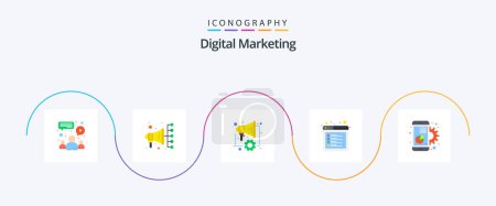 Téléchargez les illustrations : Digital Marketing Flat 5 Icon Pack Including graph. chart. digital. web. internet - en licence libre de droit