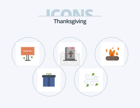 Illustration for Thanksgiving Flat Icon Pack 5 Icon Design. thanksgiving. book. wind. bible. thank you - Royalty Free Image