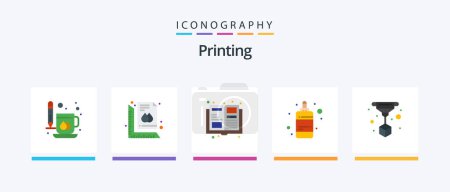 Illustration for Printing Flat 5 Icon Pack Including d print. ink. print. color. magazine. Creative Icons Design - Royalty Free Image