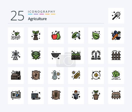 Téléchargez les illustrations : Agriculture 25 Line Filled icon pack including tree. leaf. food. camp. leaf - en licence libre de droit