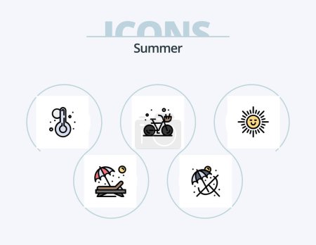 Téléchargez les illustrations : Summer Line Filled Icon Pack 5 Icon Design. hot. beach. cone. treat. popsicle - en licence libre de droit