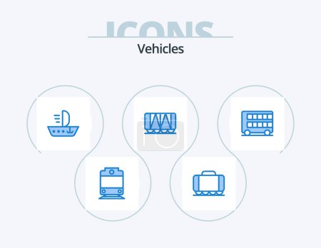 Illustration for Vehicles Blue Icon Pack 5 Icon Design. . london. vessel. double. bus - Royalty Free Image