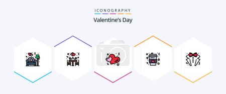 Illustration for Valentines Day 25 FilledLine icon pack including bow. long. heart. drink. coffee - Royalty Free Image