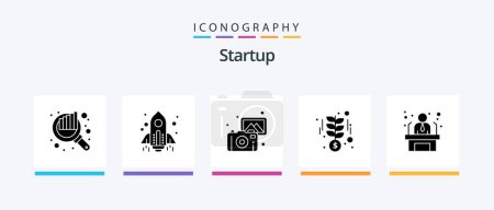 Téléchargez les illustrations : Startup Glyph 5 Icon Pack Including employee. money. images. startup. growth. Creative Icons Design - en licence libre de droit