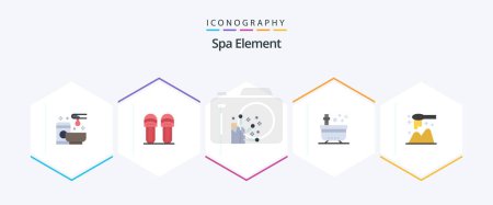 Téléchargez les illustrations : Spa Element 25 Flat icon pack including ladle. tub. slipper. spa. bath - en licence libre de droit