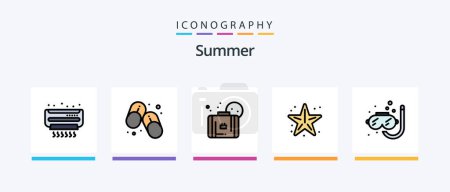 Téléchargez les illustrations : Summer Line Filled 5 Icon Pack Including fruit. location. sea. direction. sunset. Creative Icons Design - en licence libre de droit