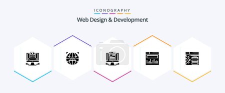 Illustration for Web Design And Development 25 Glyph icon pack including web. analytics . designing . web - Royalty Free Image