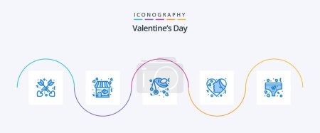 Illustration for Valentines Day Blue 5 Icon Pack Including clothing. hearts. fly. girl. emojis - Royalty Free Image