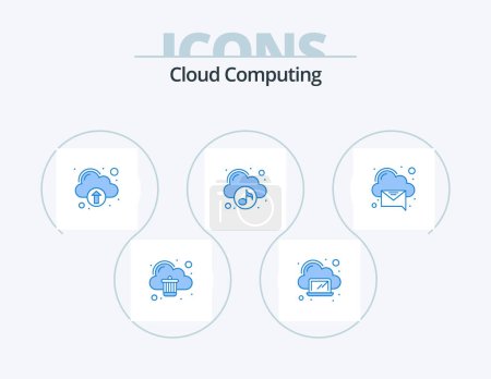 Illustration for Cloud Computing Blue Icon Pack 5 Icon Design. mail. music. technology. multimedia. cloud - Royalty Free Image