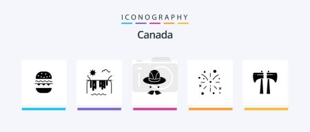 Téléchargez les illustrations : Pack d'icônes Canada Glyphe 5 inclus. canada. Bouchon. La hache. feu d'artifice. Icônes créatives Design - en licence libre de droit