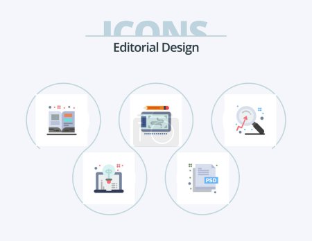 Ilustración de Editorial Design Flat Icon Pack 5 Icon Design. magnify. tablet. file type. graphic. textbook - Imagen libre de derechos