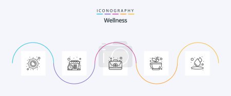 Ilustración de Wellness Line 5 Icon Pack Incluyendo drop. spa. Ayuda. Tranquilo. molienda - Imagen libre de derechos