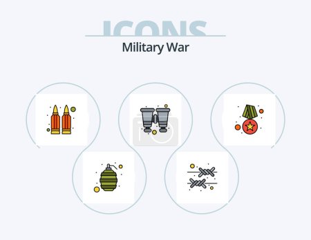 Illustration for Military War Line Filled Icon Pack 5 Icon Design. danger. flashlight. army. device. army - Royalty Free Image
