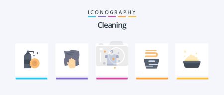 Ilustración de Limpieza Flat 5 Icon Pack Incluye limpieza. lavando. Fregar. limpieza. limpieza. Diseño de iconos creativos - Imagen libre de derechos