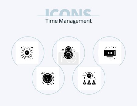 Téléchargez les illustrations : Time Management Glyph Icon Pack 5 Icon Design. secure. clock. workers. alarm. time - en licence libre de droit