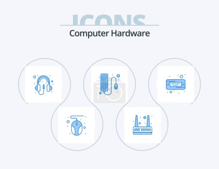 Ilustración de Equipo de hardware Blue Icon Pack 5 Icon Design. Duro. Duro. hardware. Conduce. poder - Imagen libre de derechos