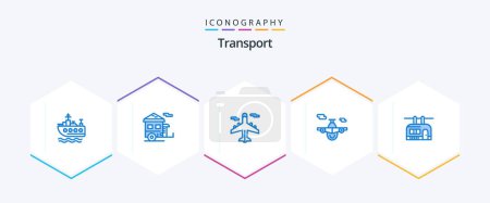Illustration for Transport 25 Blue icon pack including . travel. airplane. transport. chair lift - Royalty Free Image