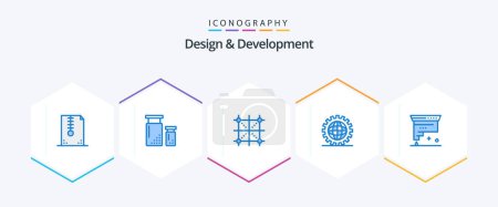 Illustration for Design and Development 25 Blue icon pack including development. coding. development. rule. development - Royalty Free Image