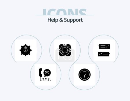 Téléchargez les illustrations : Help And Support Glyph Icon Pack 5 Icon Design. lifeguard. essentials. info. support. help - en licence libre de droit