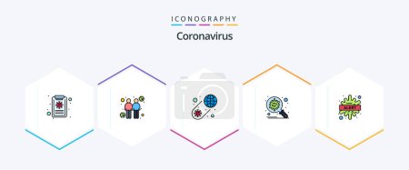 Téléchargez les illustrations : Pack icône Coronavirus 25 FilledLine avec alerte. sécurité. bactéries. protection. bactéries - en licence libre de droit