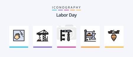 Illustration for Labor Day Line Filled 5 Icon Pack Including engineer . labour hand . tool . diy. Creative Icons Design - Royalty Free Image