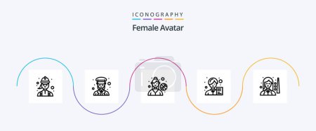 Téléchargez les illustrations : Pack d'icônes Avatar Line 5 femelle Y compris femelle. asiatique. police. analyste. jeu en plein air - en licence libre de droit