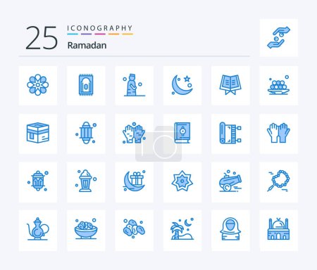Ilustración de Ramadan 25 Blue Color icon pack including book. muslim. man. moon. crescent - Imagen libre de derechos
