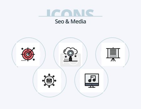 Téléchargez les illustrations : Seo and Media Line Filled Icon Pack 5 Icon Design. seo. media. trademark. engine. optimization - en licence libre de droit