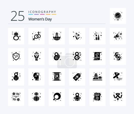 Téléchargez les illustrations : Womens Day 25 Solid Glyph icon pack including lipstick. tulip. venus. present. world - en licence libre de droit