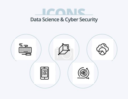 Illustration for Data Science And Cyber Security Line Icon Pack 5 Icon Design. progress. cloud scince. forecasting. data scince. reporting - Royalty Free Image