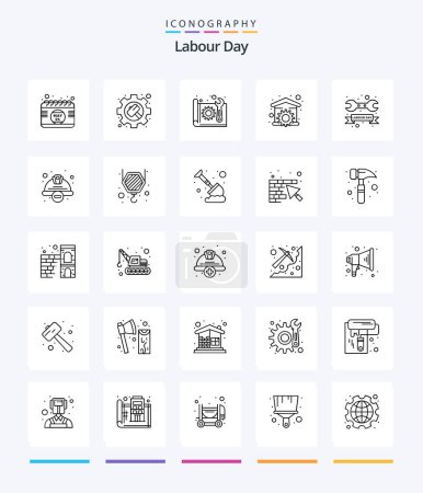 Ilustración de Día del Trabajo Creativo 25 Esquema icono paquete Tal como llave inglesa. reparación. arquitectura. hogar. plan - Imagen libre de derechos