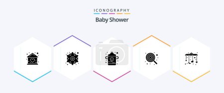 Téléchargez les illustrations : Baby Shower 25 Glyph icon pack including baby. kid. generic flower. cute. baby - en licence libre de droit