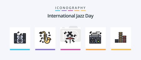Illustration for International Jazz Day Line Filled 5 Icon Pack Including singer. artist . photo . sound. Creative Icons Design - Royalty Free Image