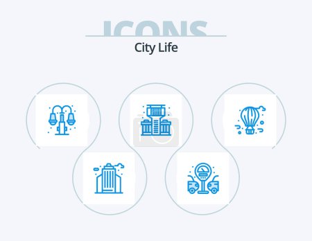 Illustration for City Life Blue Icon Pack 5 Icon Design. city life. balloon. life. air balloon. life - Royalty Free Image