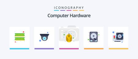 Illustration for Computer Hardware Flat 5 Icon Pack Including video. computer. computer. card. drive. Creative Icons Design - Royalty Free Image