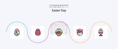 Téléchargez les illustrations : Easter Line Filled Flat 5 Icon Pack Including boiled. baby. egg. easter. egg - en licence libre de droit