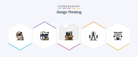 Téléchargez les illustrations : Design Thinking 25 FilledLine icon pack including tool. compass. pencil. stationary. pencil - en licence libre de droit