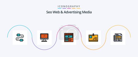 Ilustración de Seo Web y la línea de medios de publicidad llenó el paquete plano 5 del icono incluyendo periódico. identidad. lcd. Tarjeta de identificación. sitio web - Imagen libre de derechos