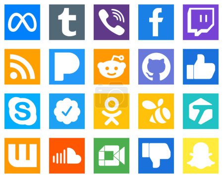 Ilustración de 20 Versátiles iconos de medios sociales como skype; como; github y pandora iconos. Totalmente editable y versátil - Imagen libre de derechos