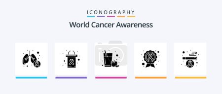 Ilustración de World Cancer Awareness Glyph 5 Icon Pack Including cigarette. cause. cancer day. ribbon. awareness ribbon. Creative Icons Design - Imagen libre de derechos