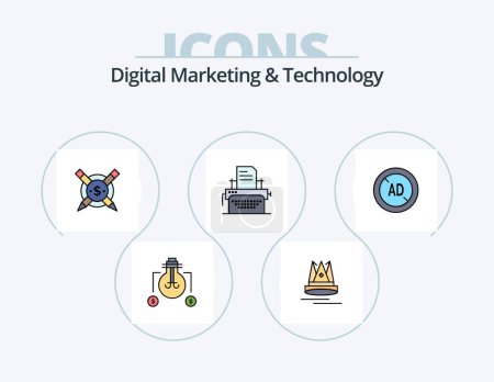Ilustración de Digital Marketing And Technology Line Filled Icon Pack 5 Icon Design. user. marketing. peturning. didital strategy. digital - Imagen libre de derechos