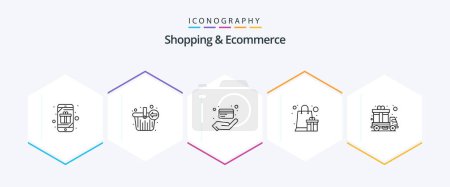 Illustration for Shopping and Ecommerce 25 Line icon pack including cargo. present. add. heart gift. credit card - Royalty Free Image
