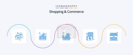 Illustration for Shopping And Commerce Blue 5 Icon Pack Including shop. marketplace. maritime shipment. paper. document - Royalty Free Image