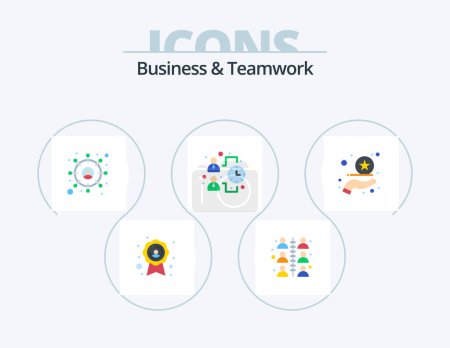 Téléchargez les illustrations : Business And Teamwork Flat Icon Pack 5 Icon Design. . rate. target. premium. team - en licence libre de droit
