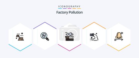 Ilustración de Factory Pollution 25 FilledLine icon pack including breathe. waste. factory. sewage. pollution - Imagen libre de derechos